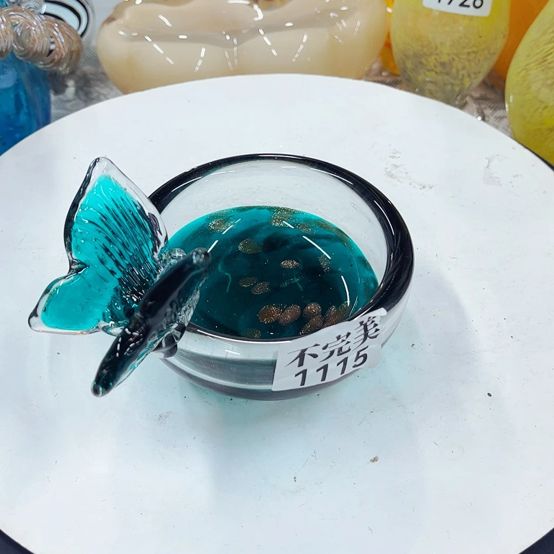 1115蝴蝶碗 家悦琉璃花瓶摆件不完美