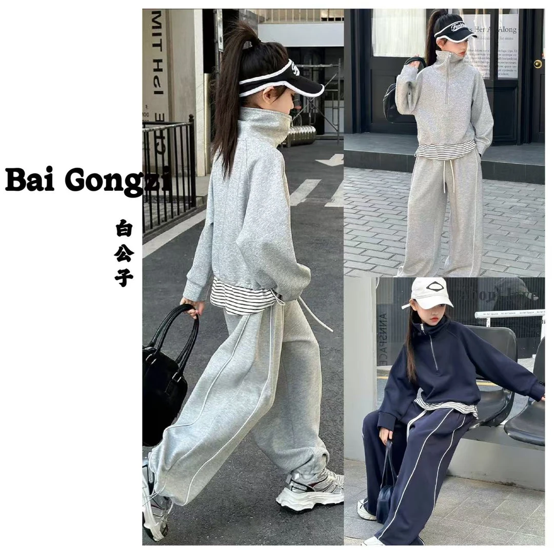 【白公子】2.2025春夏新款女童中大童百搭休闲显瘦宽松上衣牛仔裤