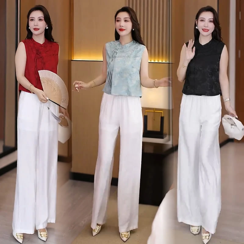 【有运费险】洋气新中式无袖上衣女2025夏季新款显瘦立领盘扣衬衫