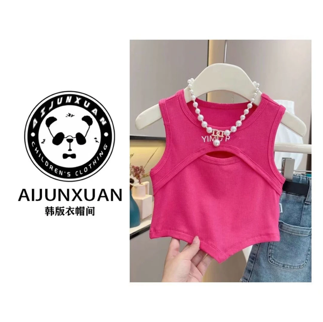 【现货】2025韩版夏季女童不规则背心洋气儿童镂空设计感无袖背心