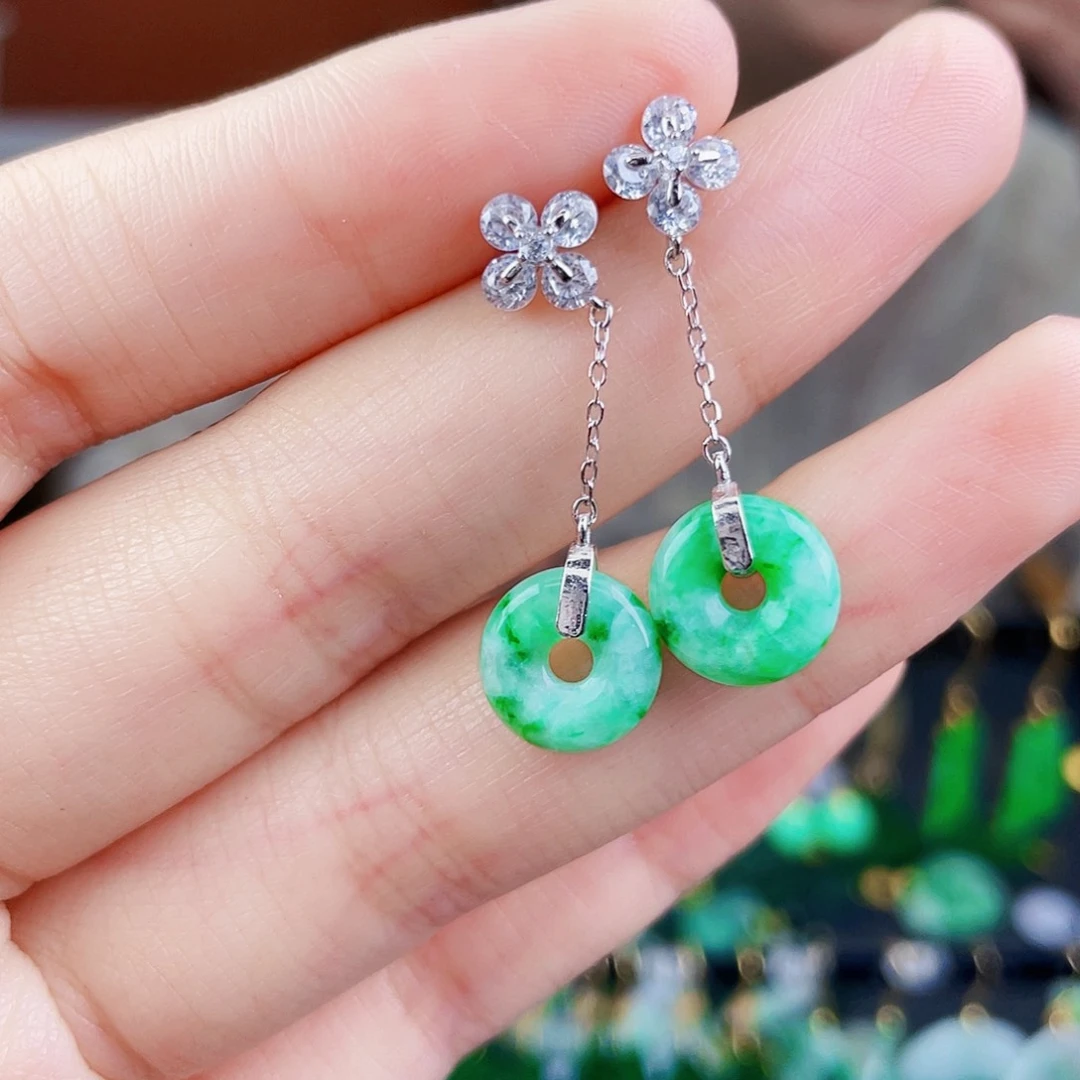 翡翠银S925镶嵌耳饰饰品