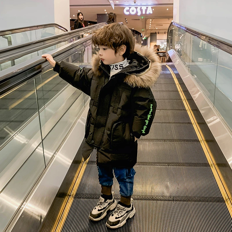 【清仓】0017儿童时尚加厚羽绒服中长款韩版上衣大毛领羽绒外套