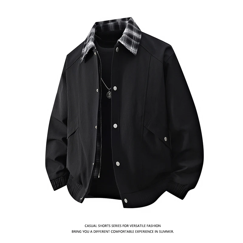 2025春秋季新款高级感立领休闲外套假两件痞帅潮流男士大码夹克衫