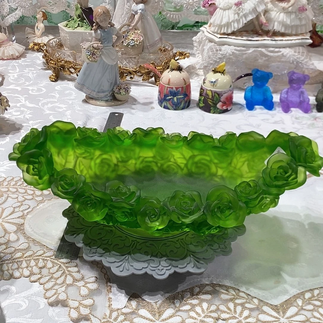 摆件QAA075脱蜡水晶祖母绿花船