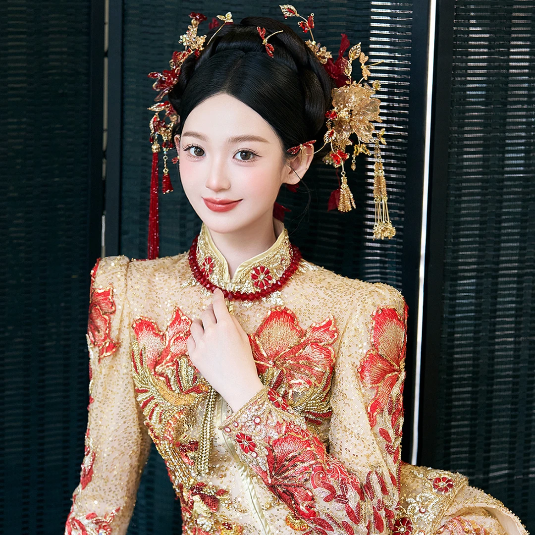 非金属亚克力婚庆饰品 WHITE手作｜新品福利红金中式（也包含项链）