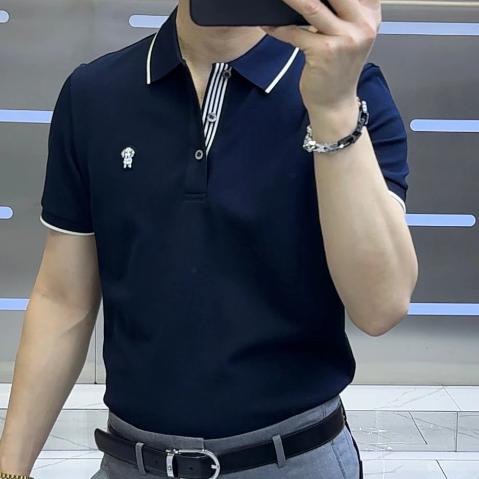 白色Polo衫百搭男上衣宽松修身型夏季时尚短袖男装休闲大码