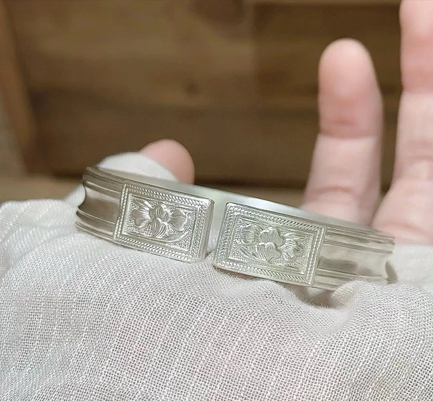 足银银制品 足银999 轨道兰花手镯（纯手工定制不支持退货）实心