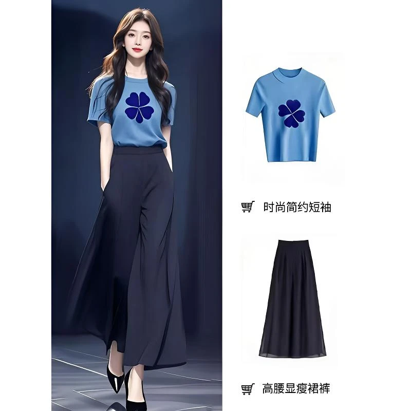 法式复古气质名媛胖mm显瘦遮肉女夏季新款设计小众上衣裤子两件套