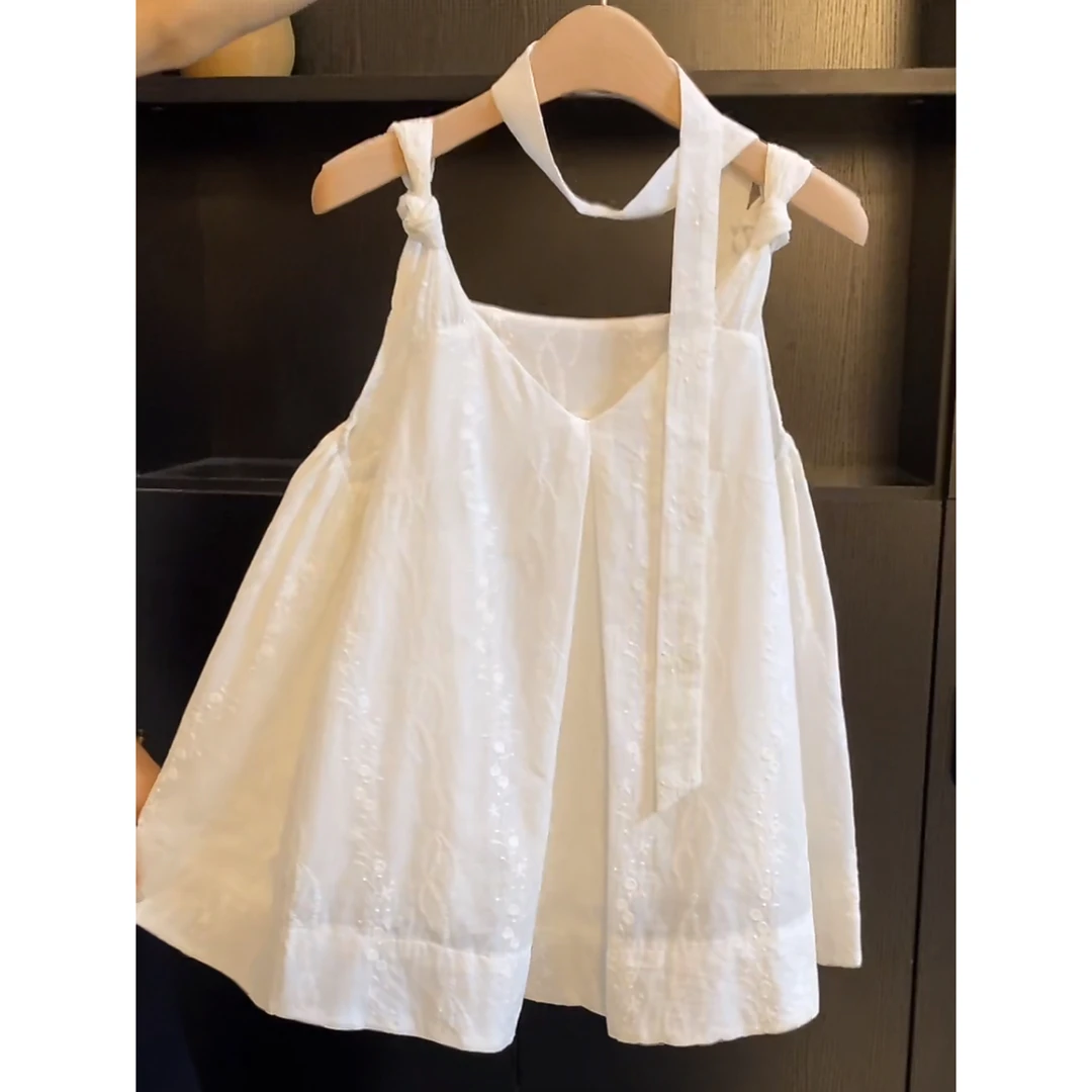 【弥夏之恋】2025新款韩版V领甜美重工气质配飘带打结吊带背心