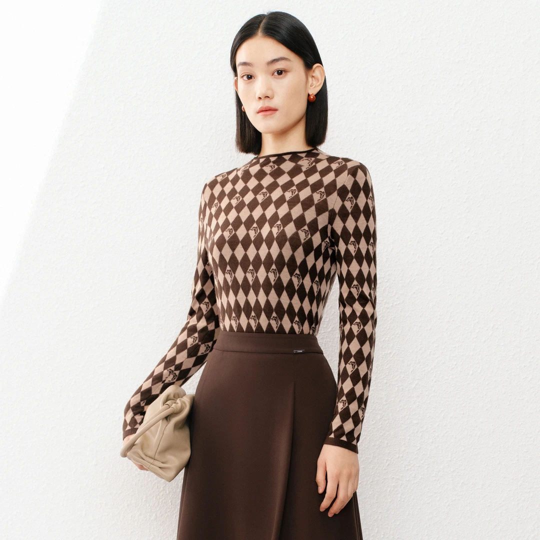 【众心专享价】卡迪戴尔绵羊毛春秋款优雅气质休闲通勤修身针织衫女