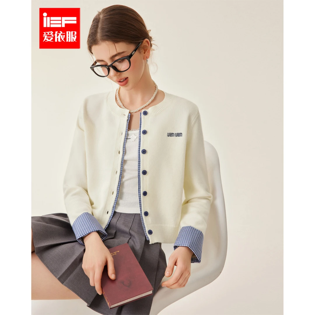 IEF/爱依服2025冬春新款法式假两件拼接设计小众毛织上衣流光风