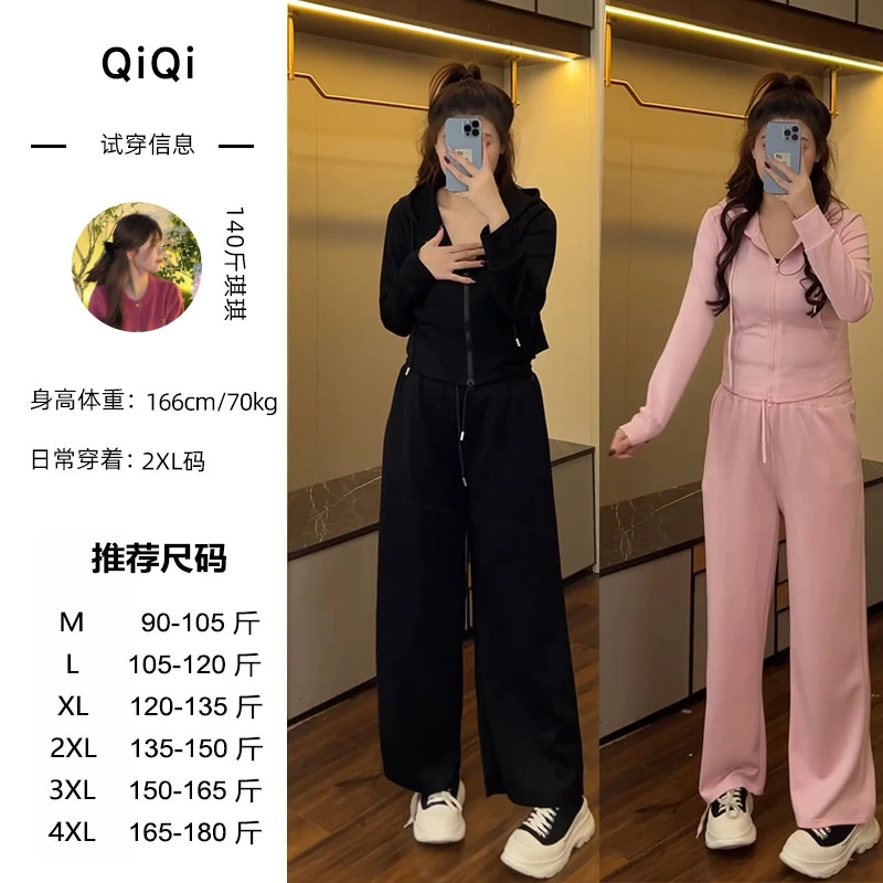 大码显瘦休闲一整套女装早秋胖妹妹新款长袖上衣阔腿裤W0047T