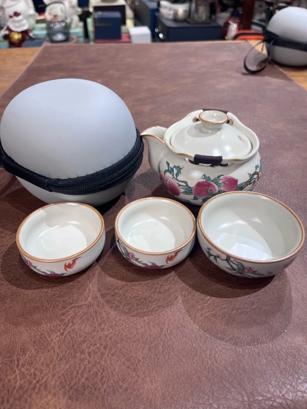 当代 080桃子图案一壶三杯旅行茶具