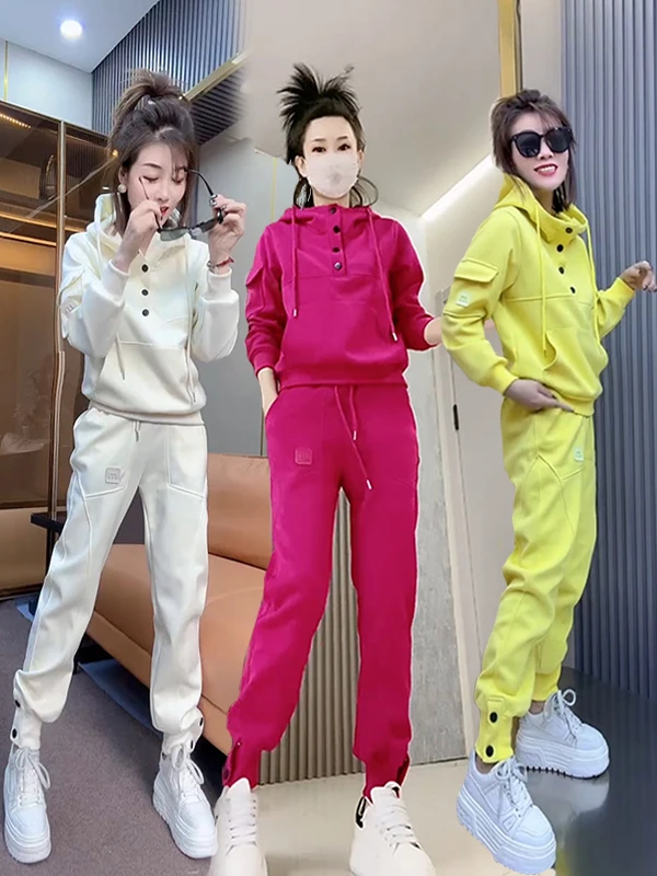 欧货韩版春季新款时尚显瘦洋气连帽减龄百搭2025女款休闲运动套装
