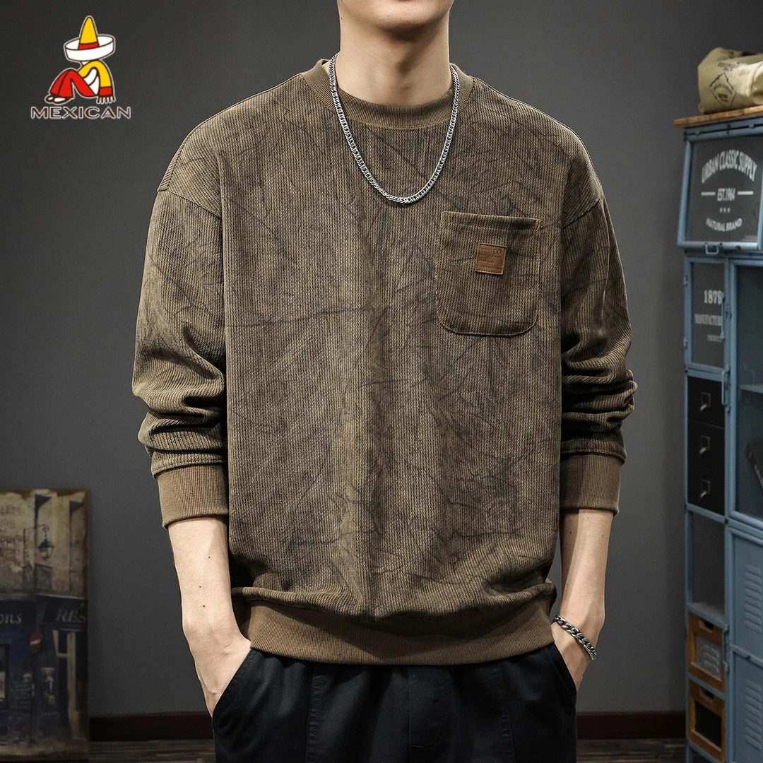 Mexican/稻草人冬季重磅400g加绒卫衣男款潮牌休闲百搭内搭打底衫