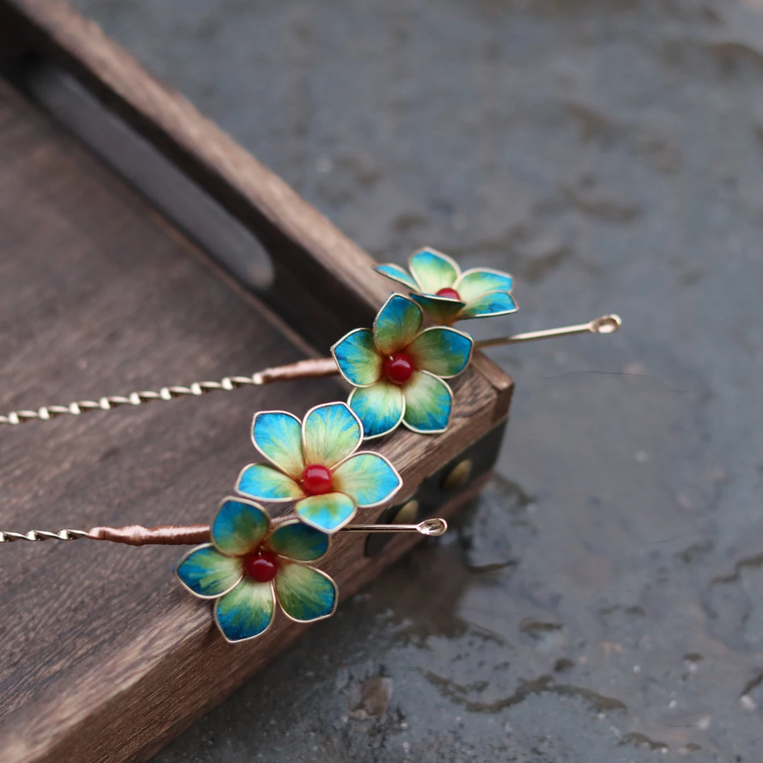 空山新雨  铜蚕丝绒花掏耳勺簪掐丝绒花簪子发簪发钗