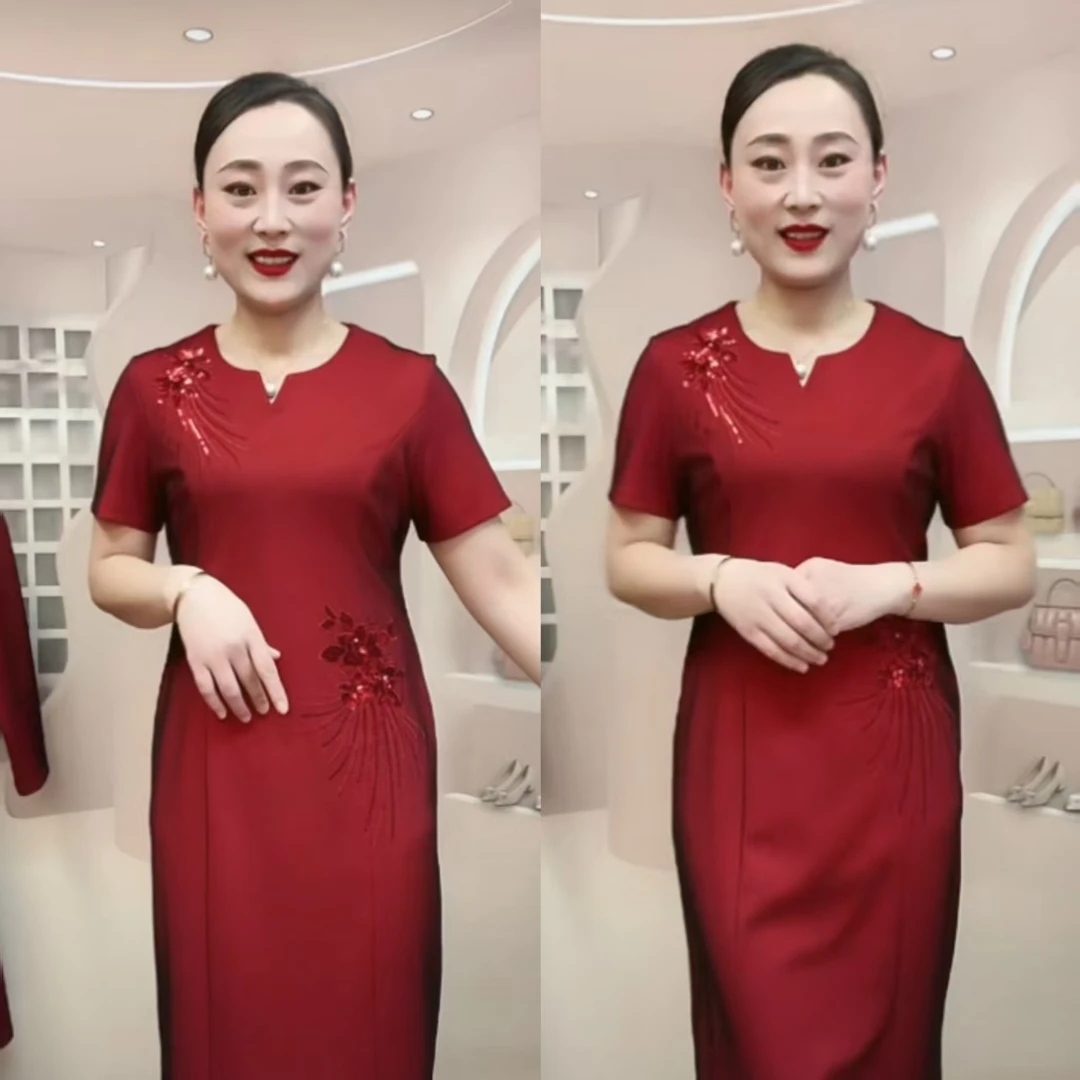 x【WX2403/D短袖】小个子喜婆婆妈妈装2025新款爆款连衣裙婚宴礼服