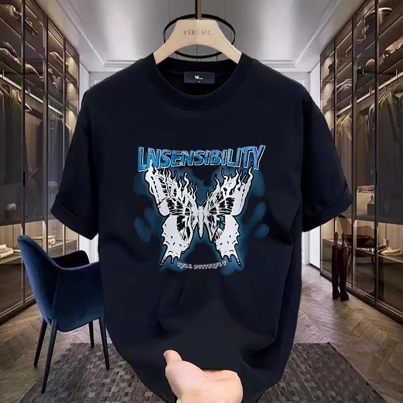 雅鹿夏季男士纯棉短袖t恤男女同款圆领潮流韩版宽松百搭印花半袖