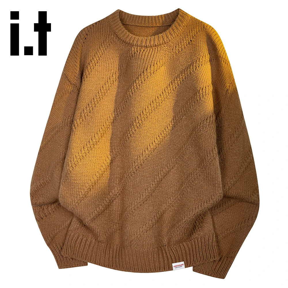 it:CHOCOOLATE美式潮牌圆领休闲毛衣条纹设计感保暖内搭针织上衣