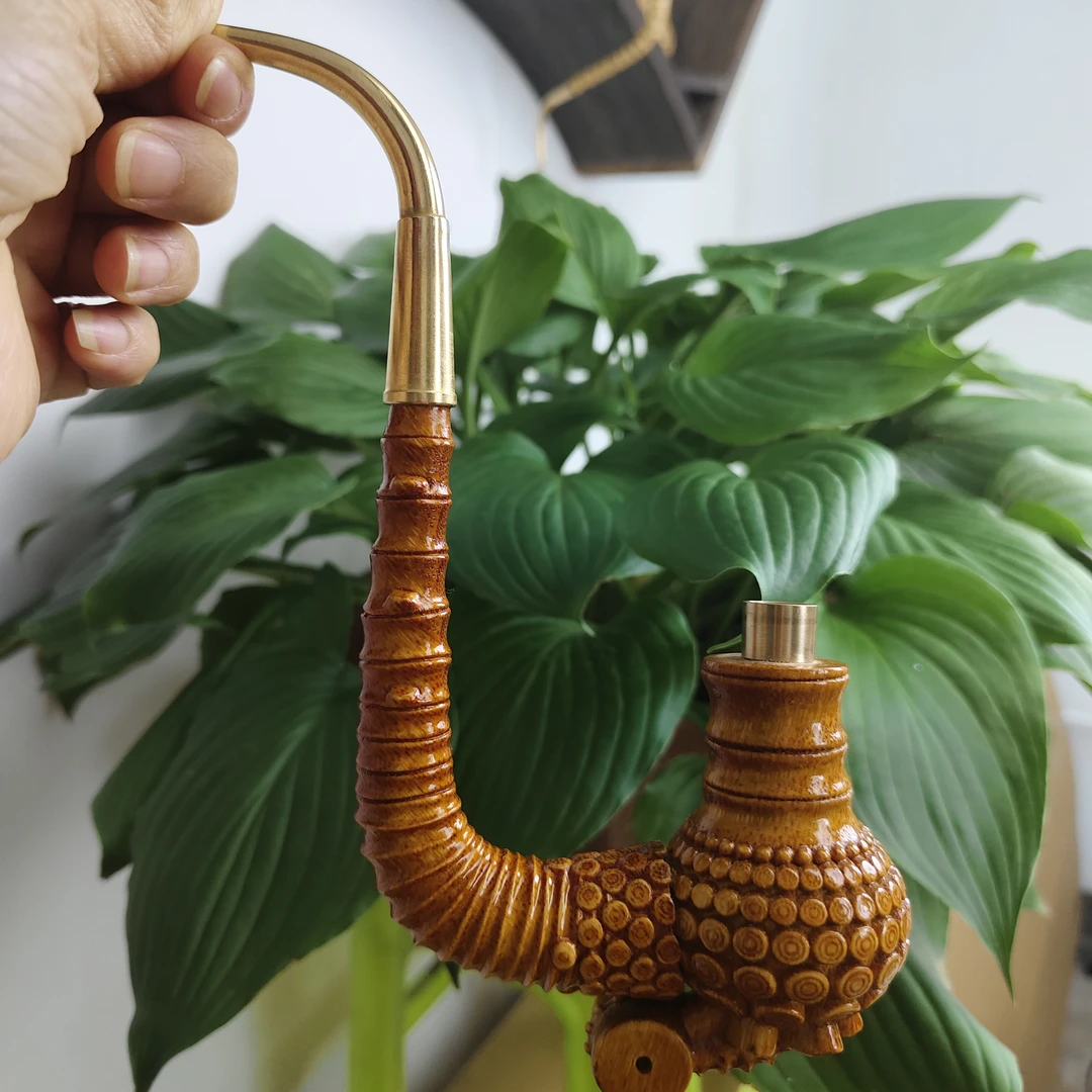 贵州民间实心竹雕刻大一弯分体圆杆黄色20公分左右三用火口