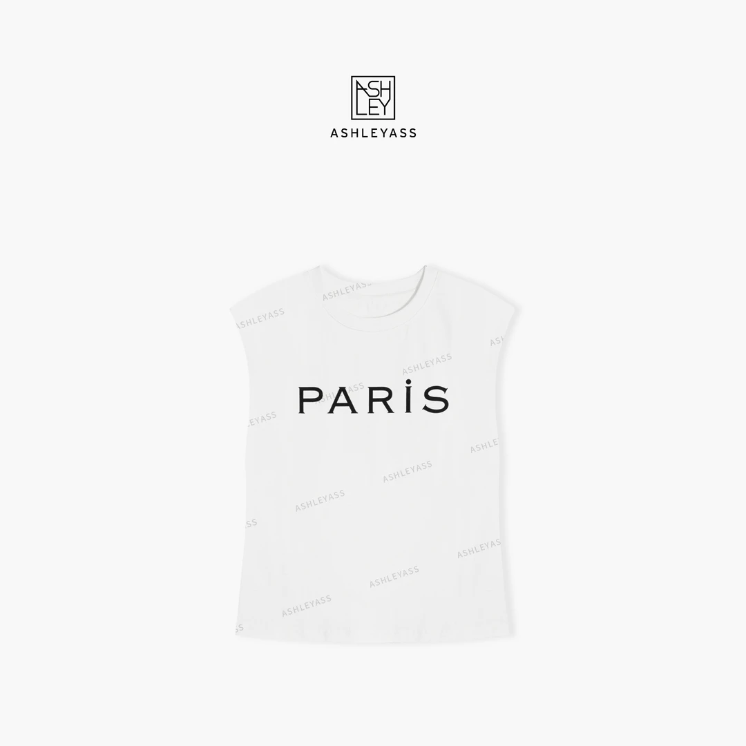 【ASHLEYASS】“parisT”潮牌女装字母印花无袖背心上衣LSS250273C