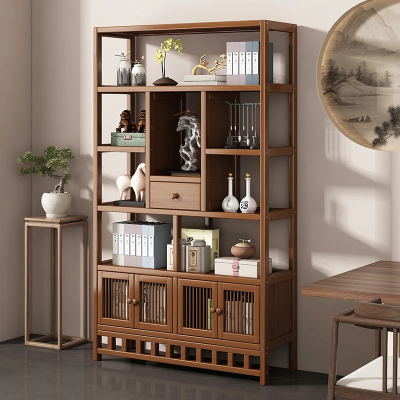 博古架新中式置物架办公室茶陈列书架子展示柜实木古董隔断多宝阁