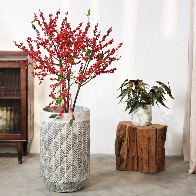 镁泥花盆艺术客厅商场室内外落地北欧特大型绿植盆栽水泥盆F99079