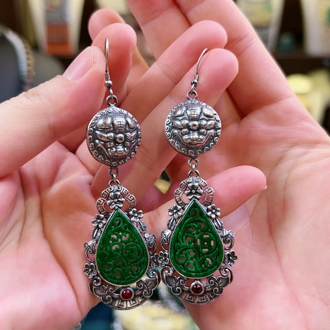 翡翠银S925镶嵌耳饰耳环