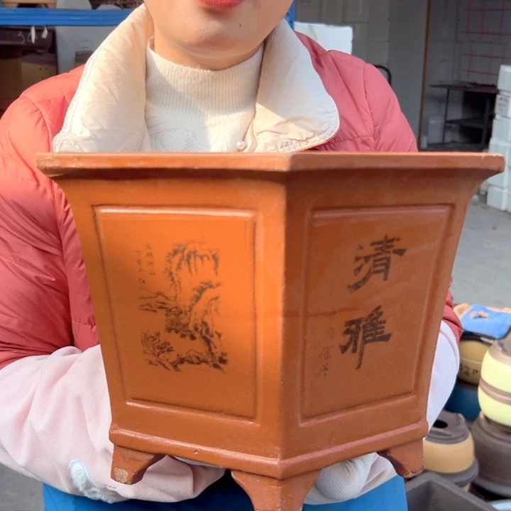 25红清雅六方花盆花盆花盆