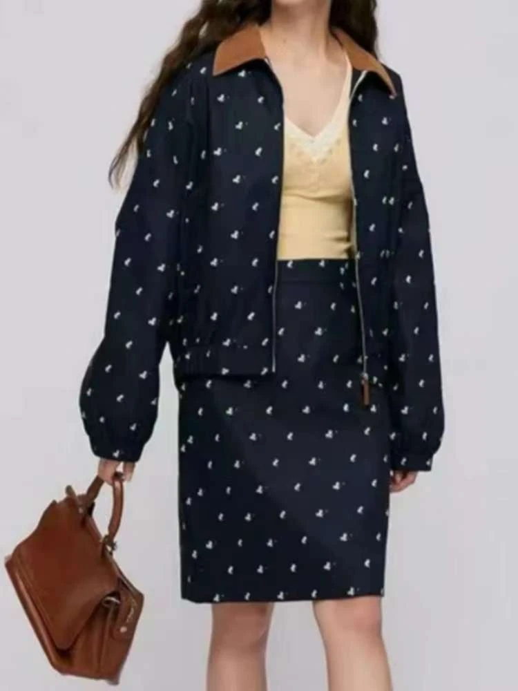 【济州岛】复古撞色灯芯绒翻领清新碎花夹克外套 网家