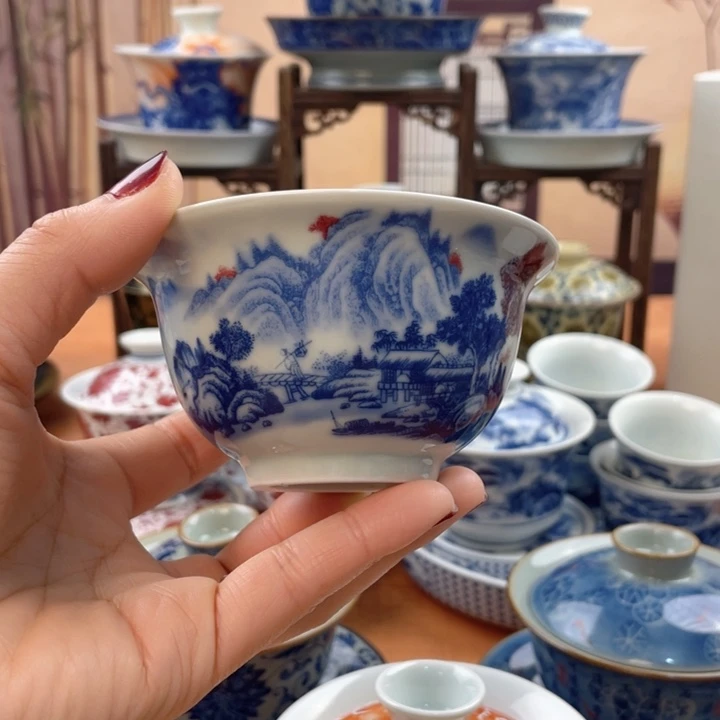 陶摆件富春山居图压手杯