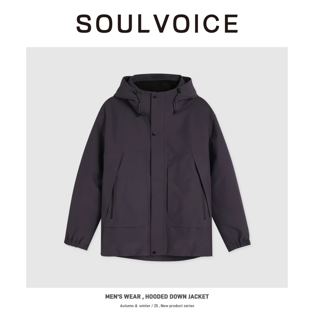 SOUL VOICE秋冬季橡筋下摆宽松型连帽羽绒服外套纯色长袖FFD001