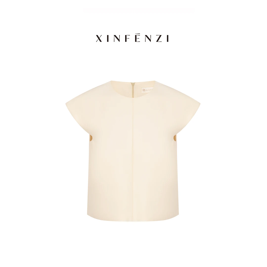 【谧语】XINFENZI 光泽感高品质圆领小盖袖气质上衣 SS34894