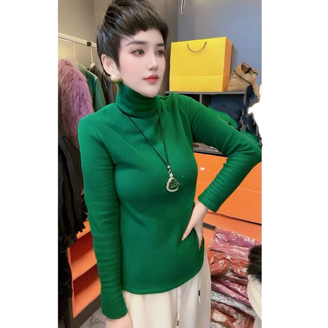 双面德绒高领内搭打底衫女款秋冬保暖堆堆领长袖T恤上衣