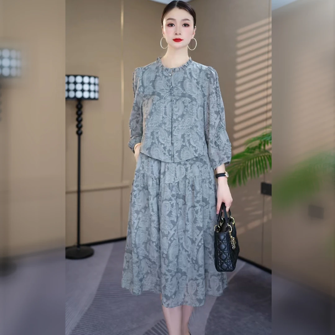 春季新款洋气大码妈妈装长袖连衣裙大气气质遮肉显瘦A22