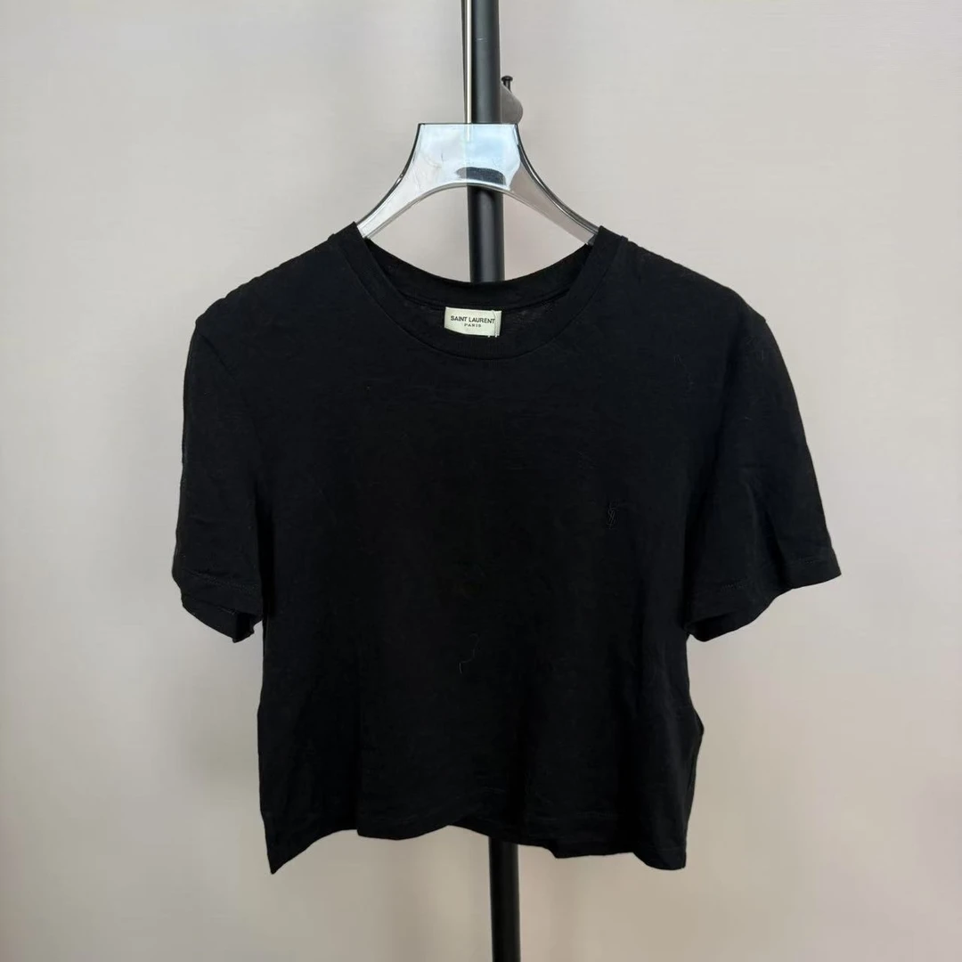 95新 YSL/圣罗兰 麦殿/纯棉女士短款背心M码黑色/250209ZYTYY80