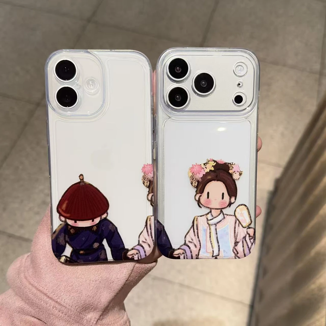 卡通娘娘奴才情侣手机壳适用苹果17p/16pro小米华为15透明全包