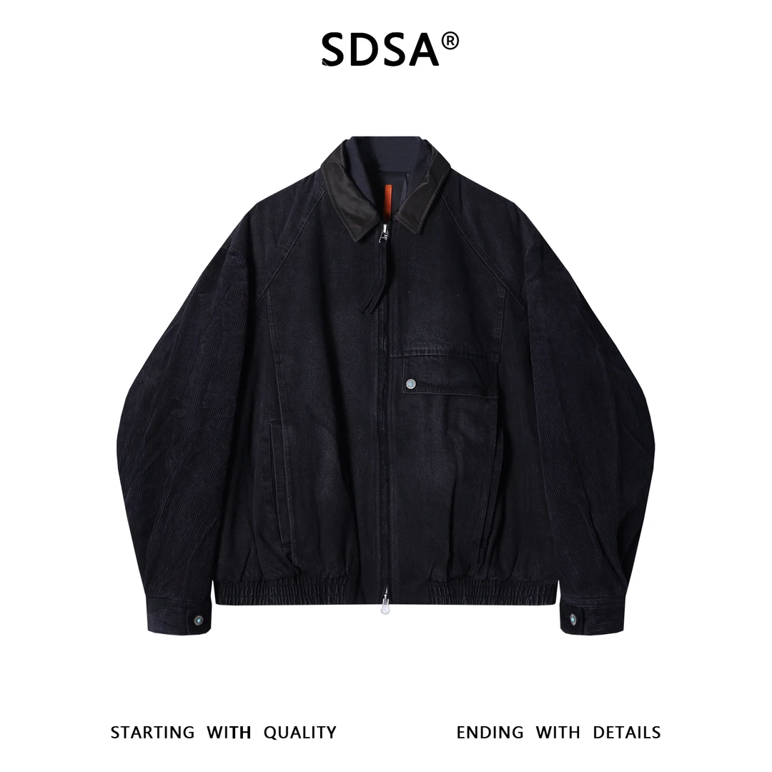 SDSA男士秋冬新款痞帅男装宽松翻领牛仔羽绒服外套休闲百搭复古