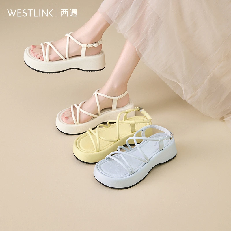 西遇厚底凉鞋女款外穿2025新款夏季百搭多巴胺小个子增高鞋罗马鞋