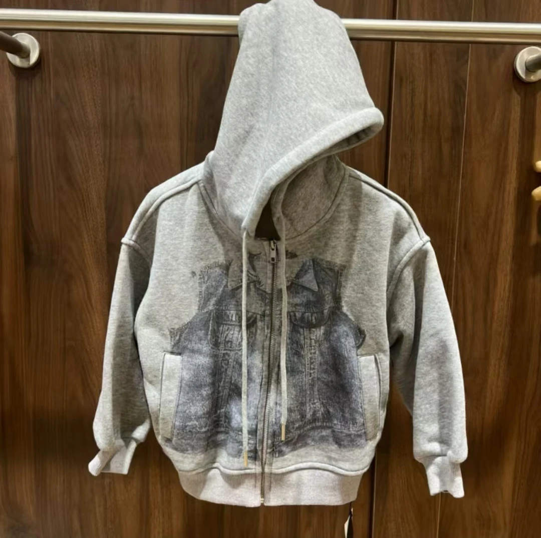 MD028【现货】韩版儿童印花加绒开衫外套