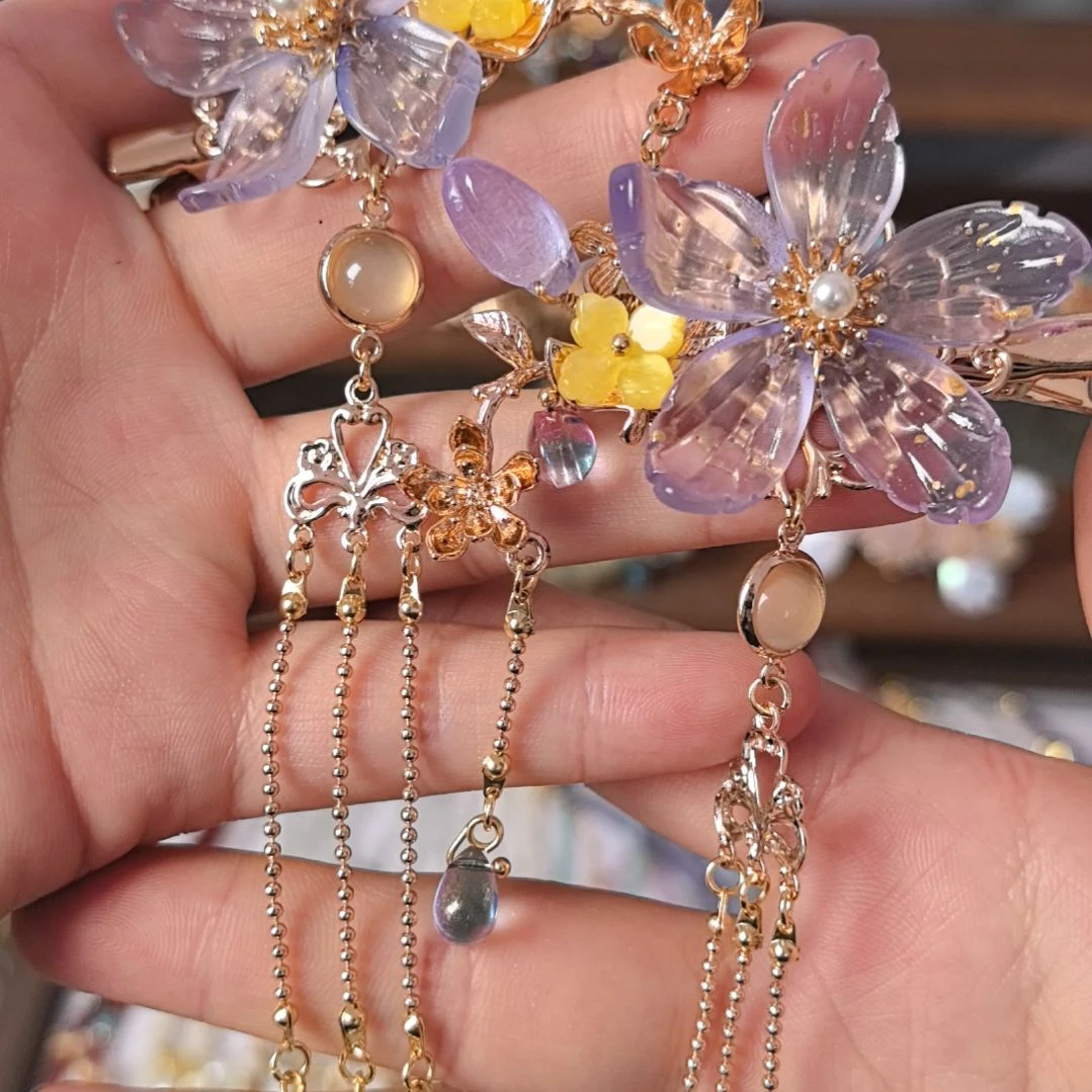 玻璃铜合金鸢尾花发夹