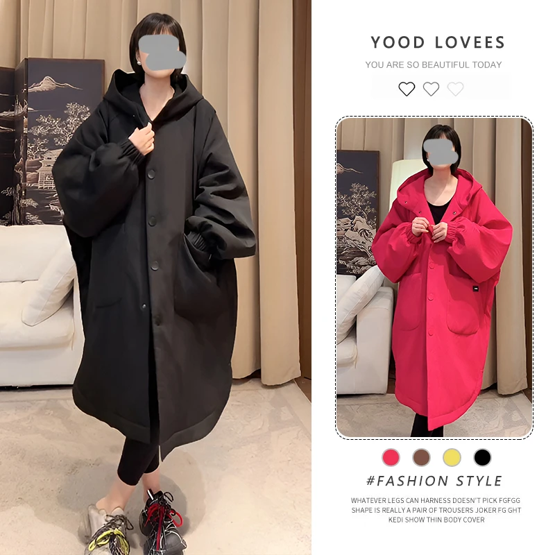 高级感复古夹棉中长款棉服女装秋冬季新款气质宽松显瘦大口袋外套