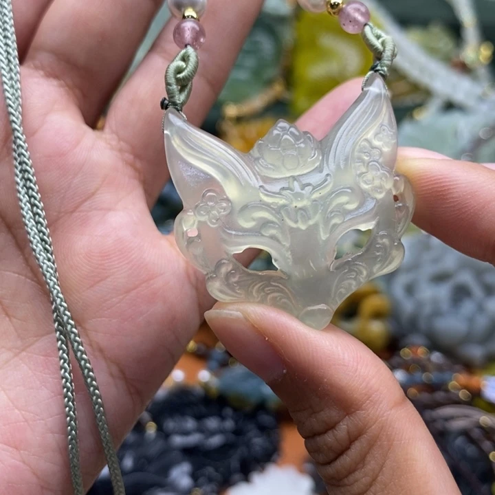 未镶嵌岫玉吊坠毛衣链锁骨链