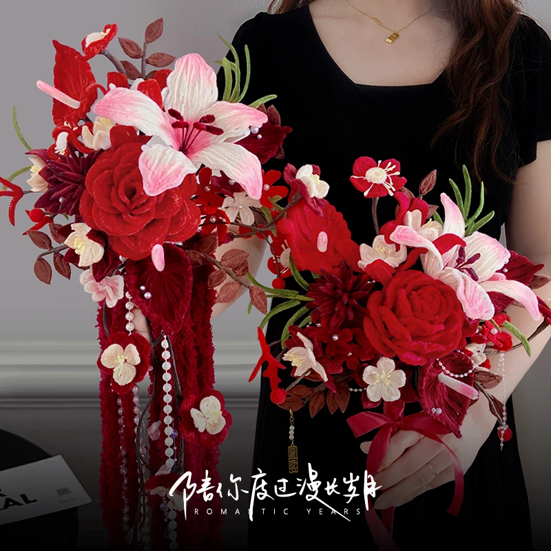 新款瀑布扭扭棒捧花手工diy材料包结婚送新娘花束扇子创意礼物
