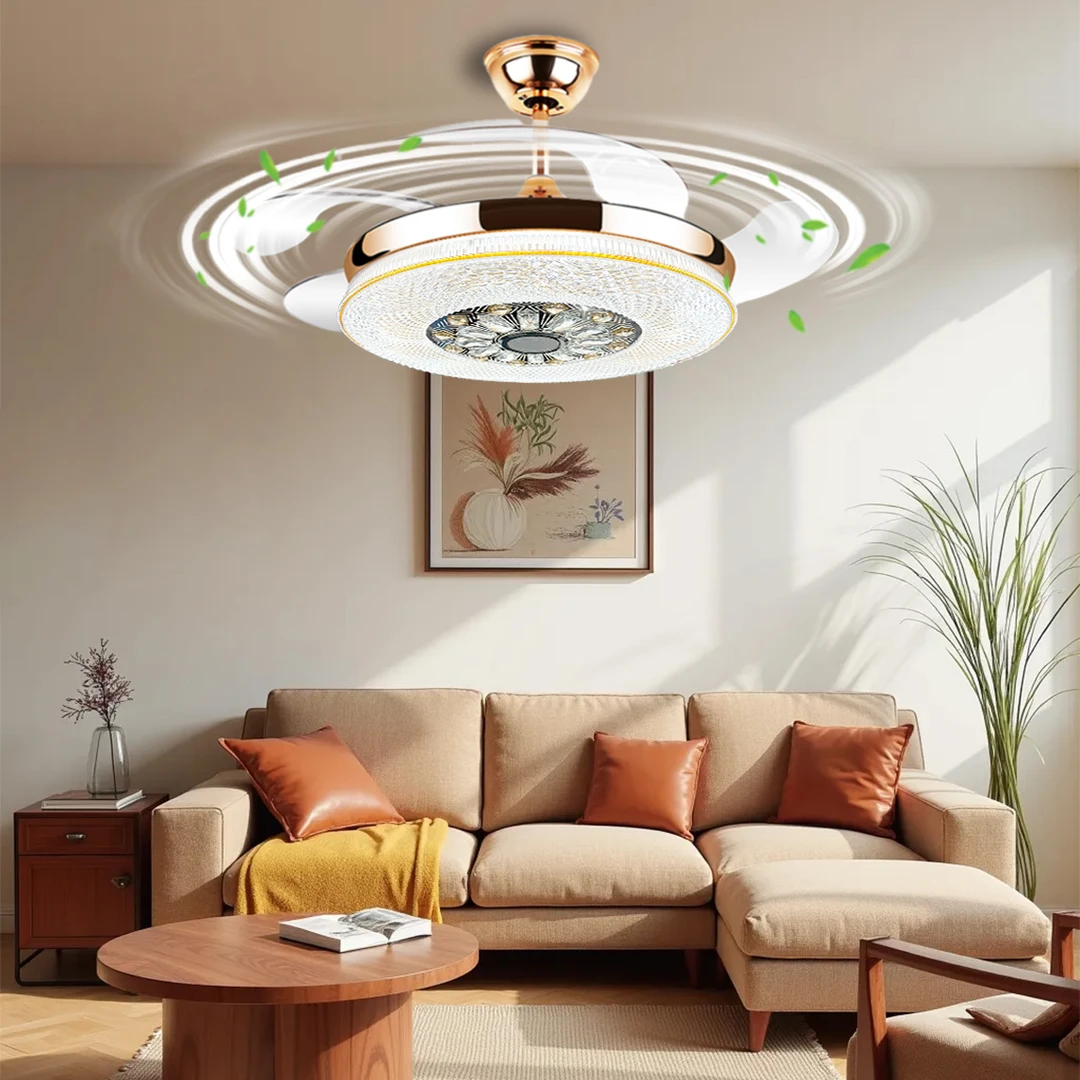 7152音响款智能语音隐形风扇灯吊扇灯家用餐厅卧室智能音箱