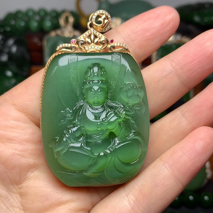 【闪购商品】和田玉（碧玉）18K金镶嵌吊坠(不含链)