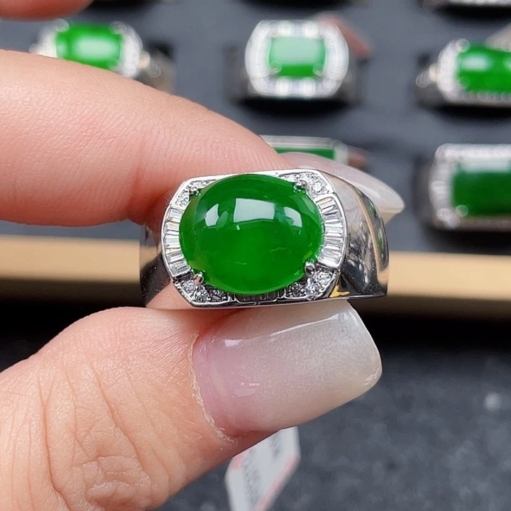 E***流翡翠银S925镶嵌戒指没有运费险3773