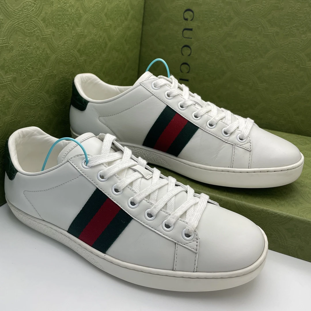 90新 GUCCI/古驰 /39欧码/男士 经典白色简约红绿织带低帮板鞋