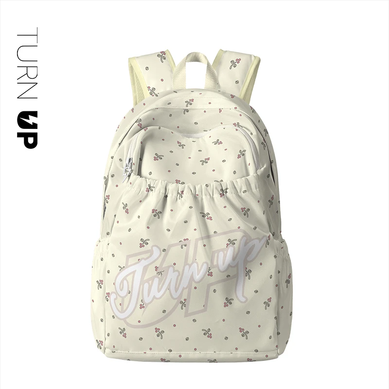 TURNUP韩系碎花书包女款旅行轻便高颜值双肩包通勤大容量简约背包