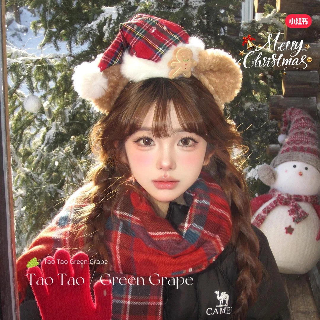 可爱小熊耳朵圣诞帽子发饰冬毛绒发箍女游乐园达菲熊拍照道具头箍